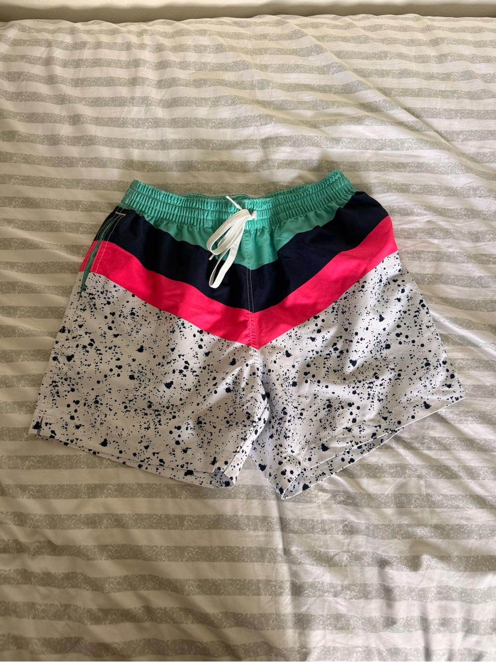 Colorblock Speckled Swim Trunks - Teal, Navy & Hot Pink